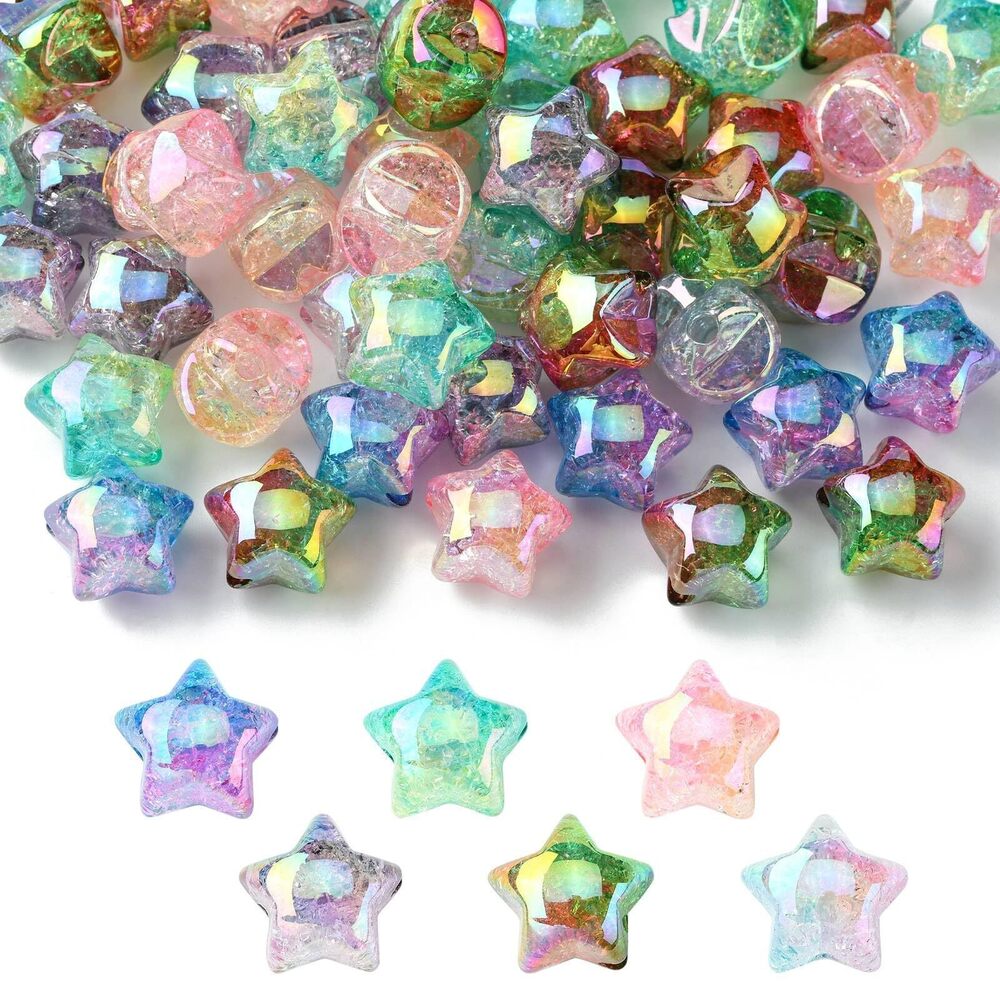4076 50 pcs Transparent Crackle Star Theme Acrylic Beads Gradient Celestial